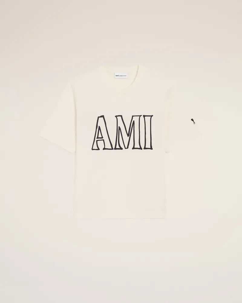 AMI Paris Weißes Ami Paris T-Shirt aus Baumwolle mit Print Weiß Unisex Weiss