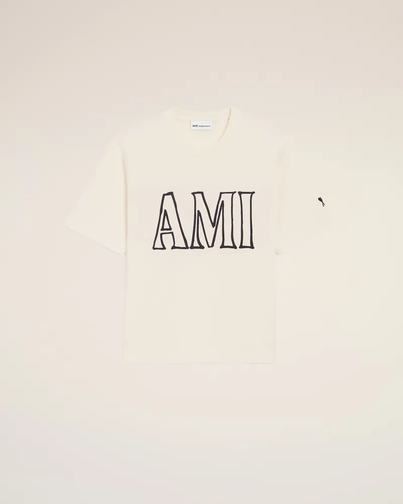 AMI Paris Weißes Ami Paris T-Shirt aus Baumwolle mit Print Weiß Unisex Weiss