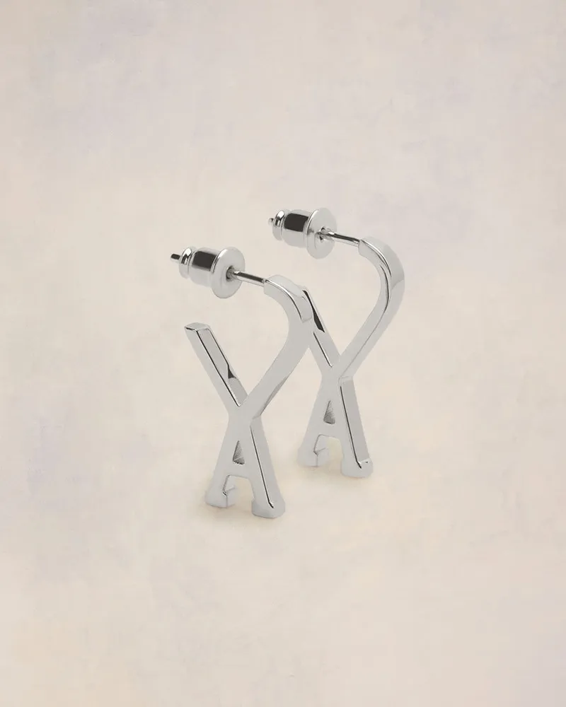 AMI Paris Kleine Ami De Coeur Creolen aus Messing in Silber Silber Unisex Silber