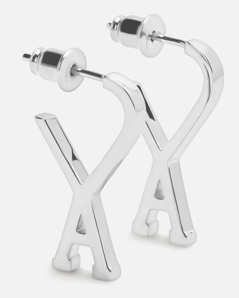 AMI Paris Ami de Coeur Kleine Creolen aus silberfarbenem Messing Grau Unisex Silber