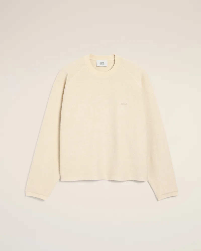 AMI Paris Sweatshirt mit Raglanärmeln und Rundhalsausschnitt aus weißem Leder Weiß Unisex Ivory