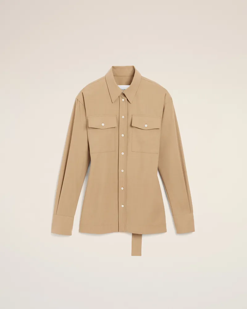 AMI Paris Tailliertes Hemd aus beiger Wolle mit Ballonärmeln Beige für Damen Beige