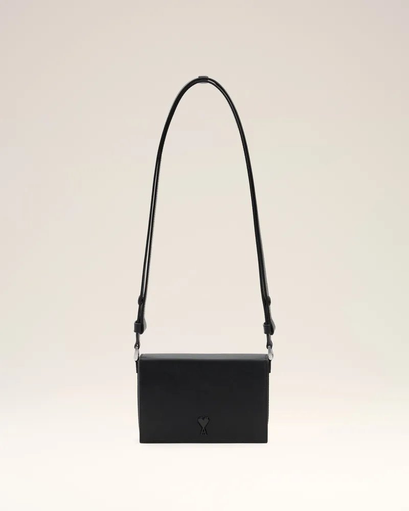 AMI Paris Ami De Coeur Lunchbox-Bag aus schwarzem Glattleder Schwarz Unisex Schwarz
