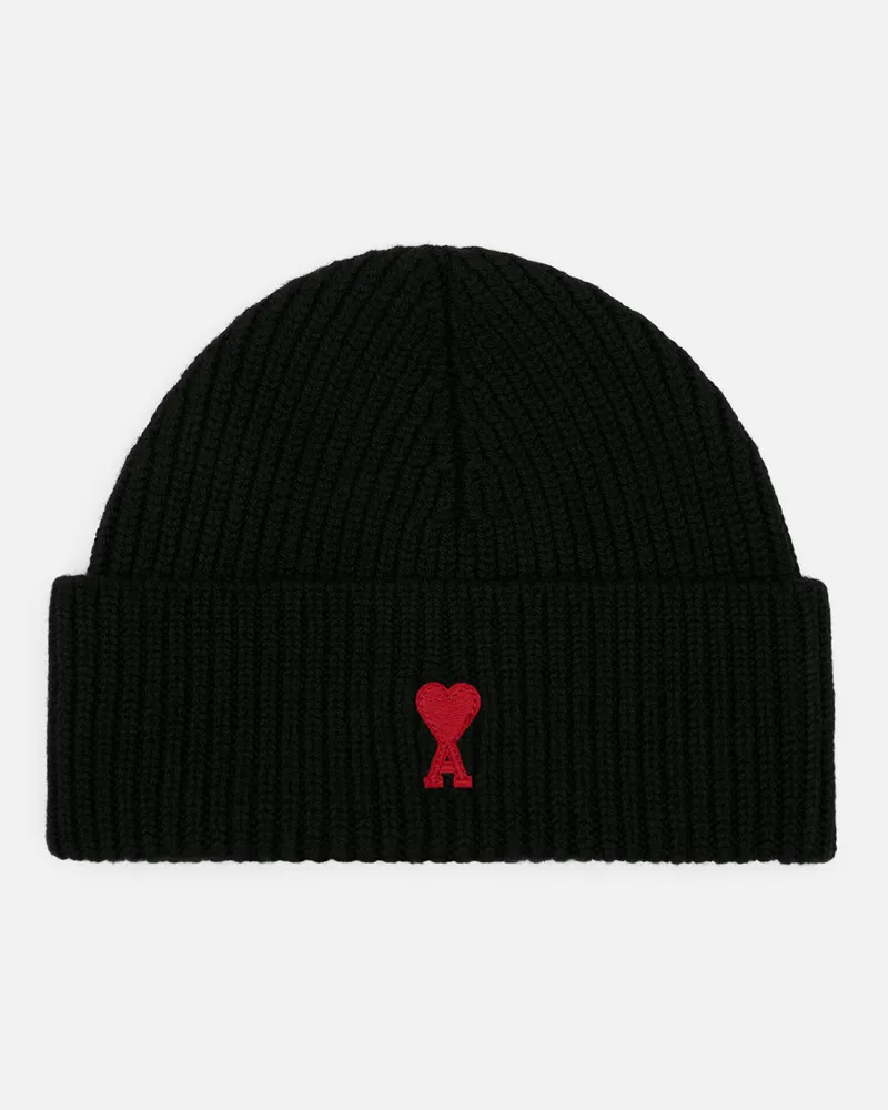 AMI Paris Ami de Coeur Beanie aus schwarzer Wolle Schwarz - Größe Unisex Schwarz