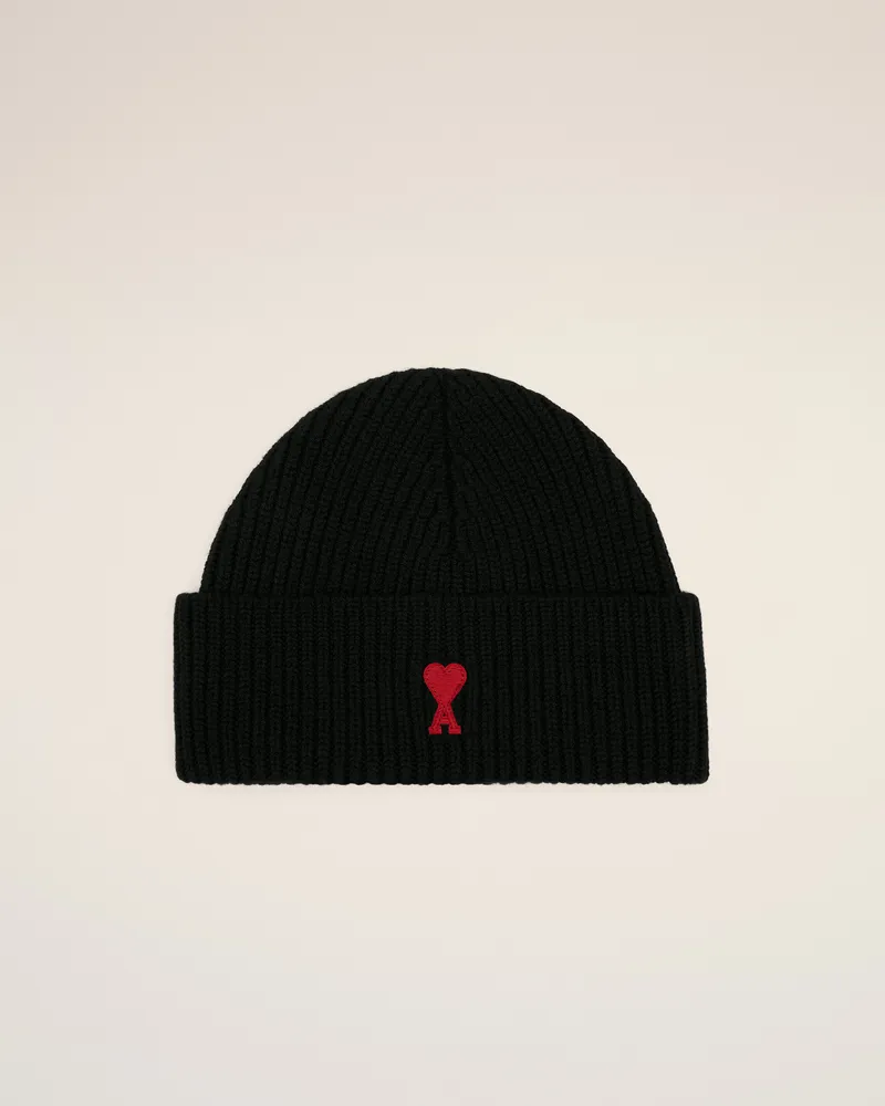 AMI Paris Ami de Coeur Beanie aus schwarzer Wolle Schwarz - Größe Unisex Schwarz