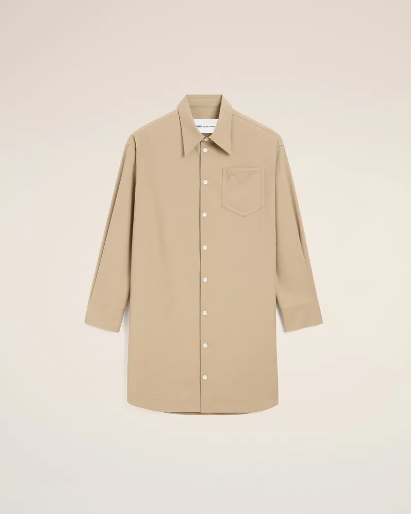 AMI Paris Beiges Ami De Coeur Hemdkleid aus Schurwolle Beige Unisex Taupegrau