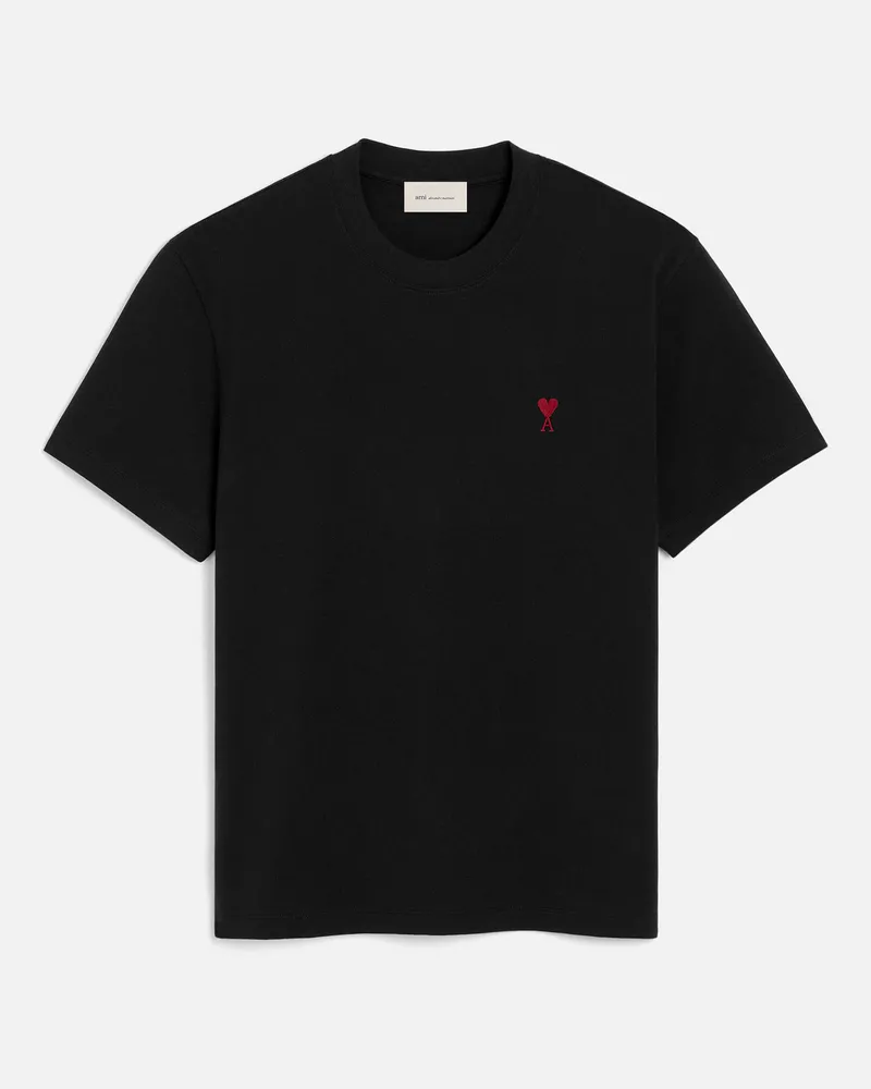 AMI Paris Ami de Coeur T-Shirt aus schwarzer Baumwolle Schwarz Unisex Schwarz