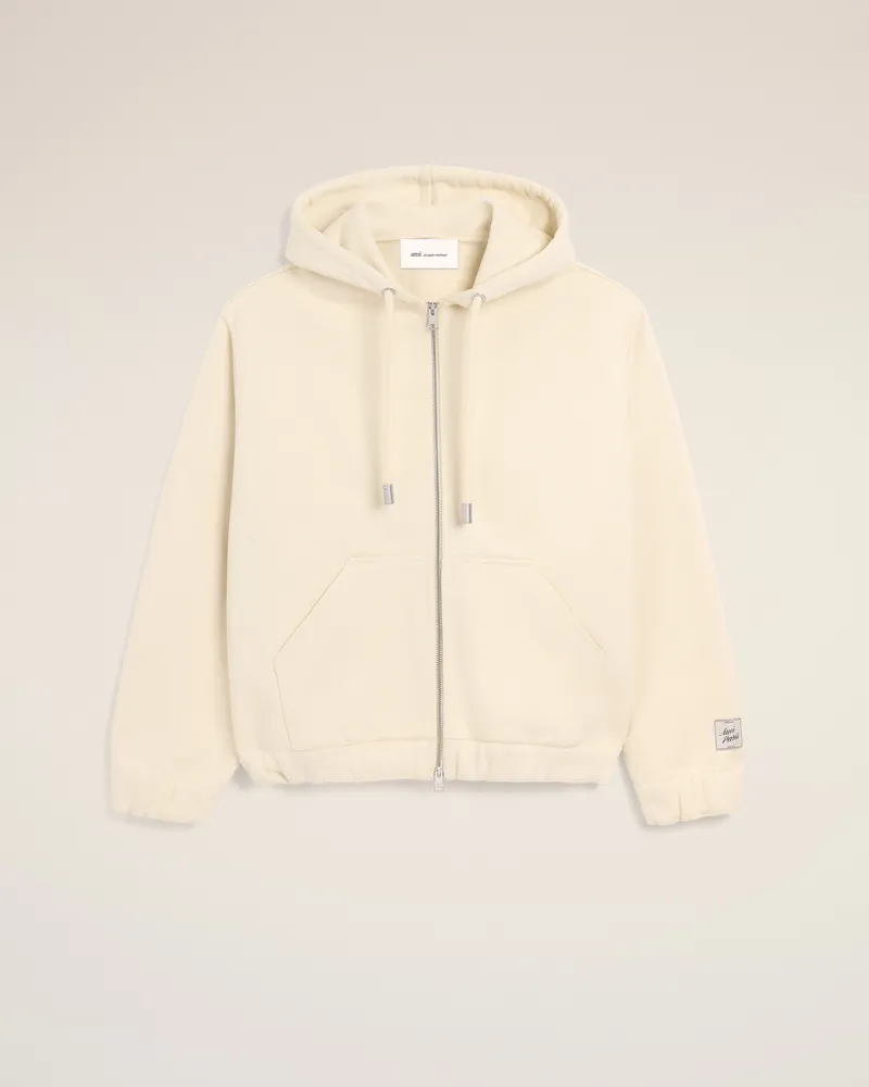 AMI Paris Weißer Hoodie aus Baumwolle mit Reißverschluss und Heritage Ami Paris Etikett Weiß - Größe Unisex Ivory