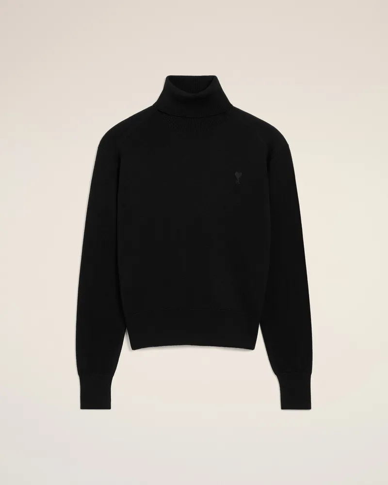 AMI Paris Ami De Coeur Rollkragenpullover aus schwarzer Wolle Schwarz für Herren Schwarz