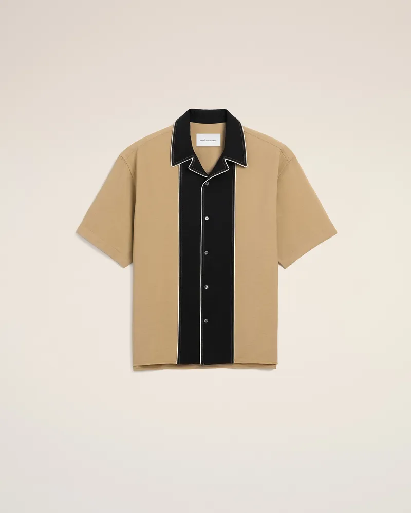 AMI Paris Boxy Hemd aus beigefarbenem, zweifarbigem Viskose-Twill mit kurzen Ärmeln Beige für Herren Beige