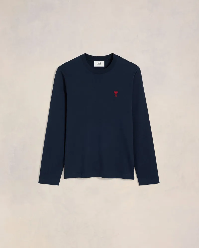 AMI Paris Ami De Coeur T-Shirt aus blauer Bio-Baumwolle Blau Unisex Nachtblau