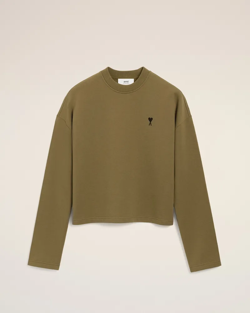 AMI Paris Ami De Coeur Sweatshirt aus grüner Baumwolle mit Kontrast Braun für Damen Bronze