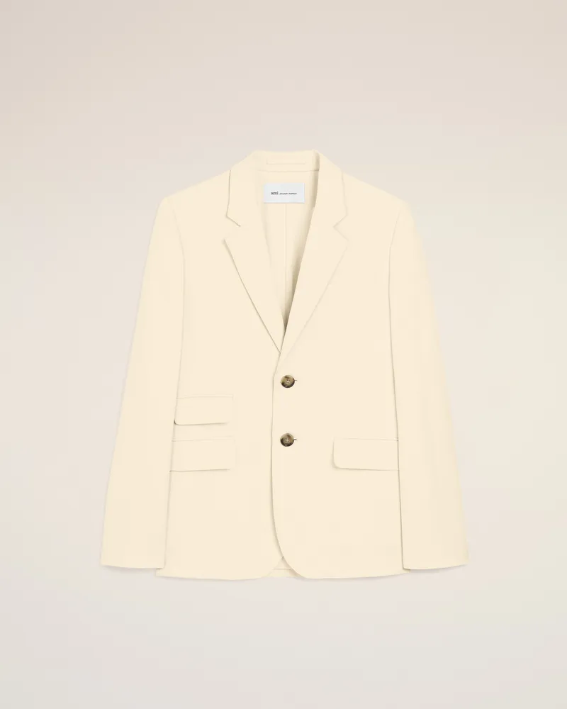 AMI Paris Boxy Blazer aus weißer Baumwolle und Leinen mit Einreiher Weiß für Damen Ivory