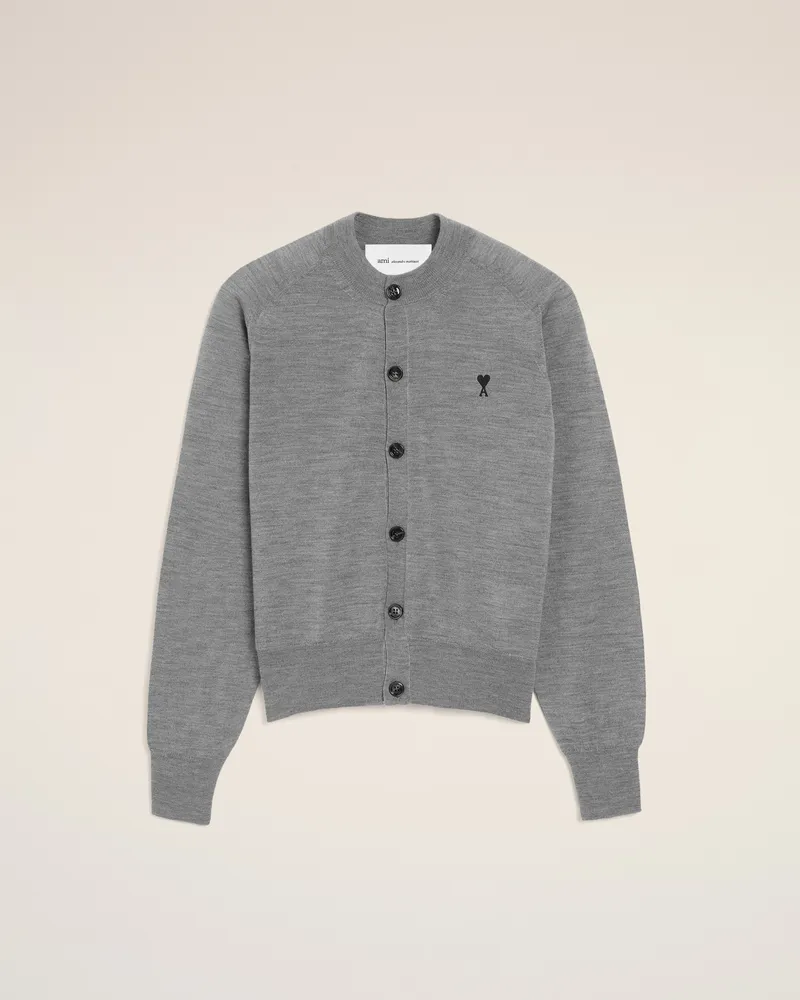 AMI Paris Grauer Ami De Coeur Cardigan mit Rundhalsausschnitt Grau für Damen Heather