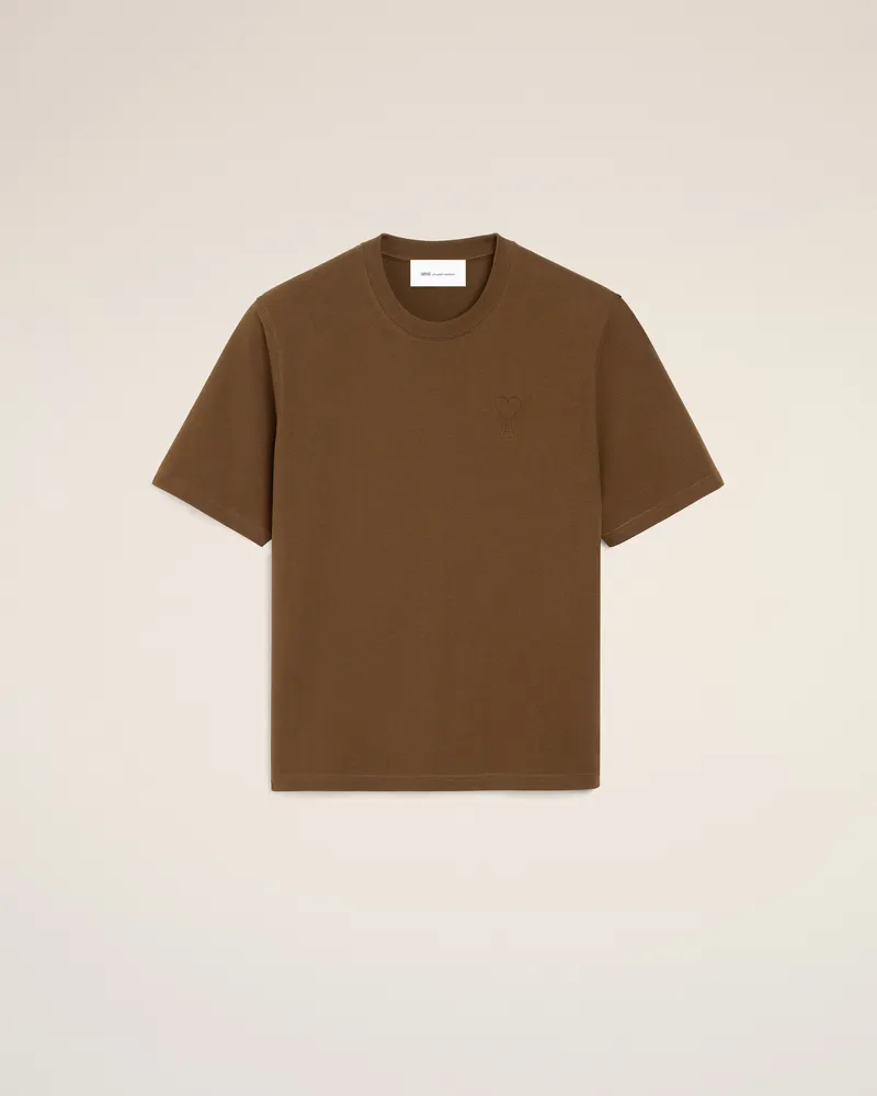 AMI Paris Ami de Coeur T-Shirt aus brauner Baumwolle mit Prägung Braun Unisex Schokoladenbraun