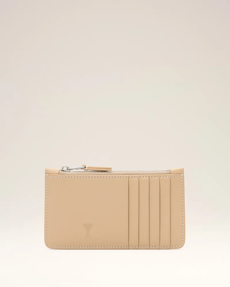 AMI Paris Ami de Coeur Kartenetui aus beigem Rindsleder mit Reißverschluss Beige Unisex Beige