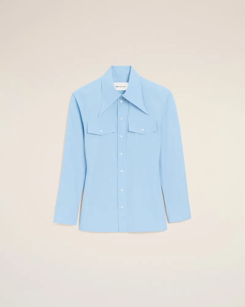 AMI Paris Tailliertes Hemd aus blauem Baumwollstoff mit spitzem Kragen Weiß für Damen Cashmere