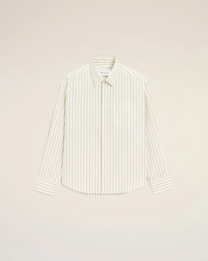 AMI Paris Weißes gestreiftes Ami de Coeur Hemd mit Boxy-Fit aus Baumwolle Weiß Unisex Weiss