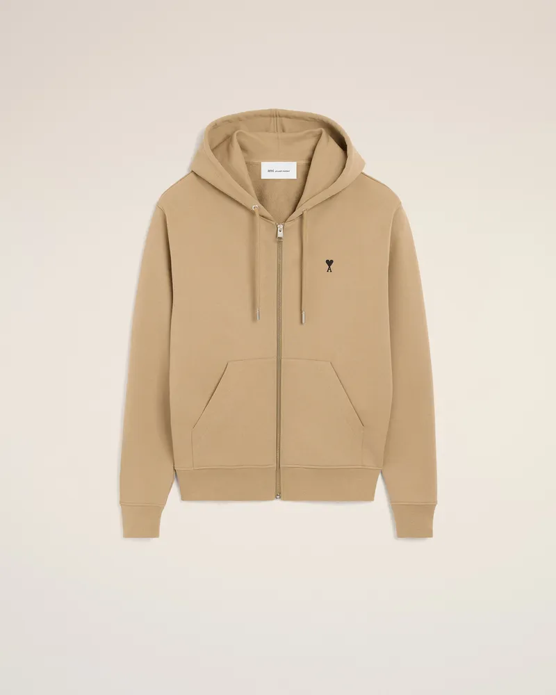 AMI Paris Ami de Coeur Kapuzenpullover mit Reißverschluss aus beiger Baumwolle Beige für Herren Beige