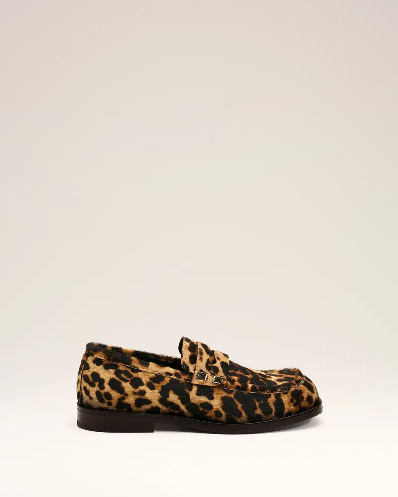 AMI Paris Loafer aus schwarzem Kalbsleder mit Leopard-Print Beige - Größe Unisex Sand