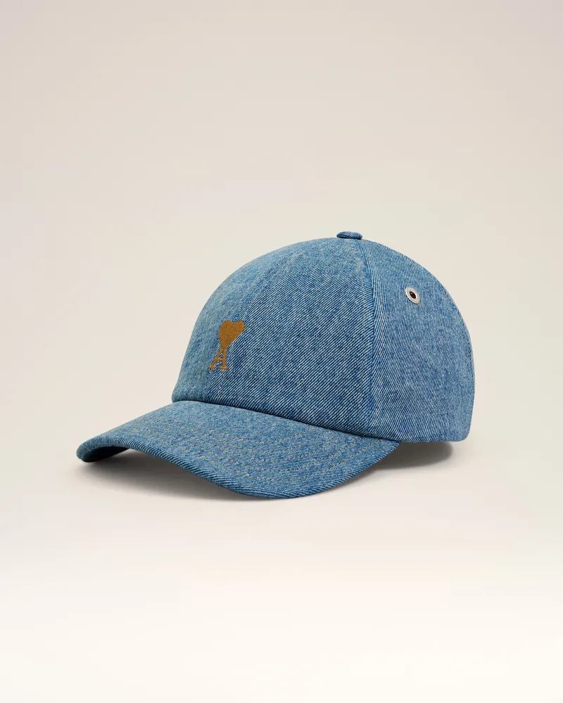 AMI Paris Blaue Denim-Kappe mit Ami De Coeur Stickerei Blau Unisex Blau