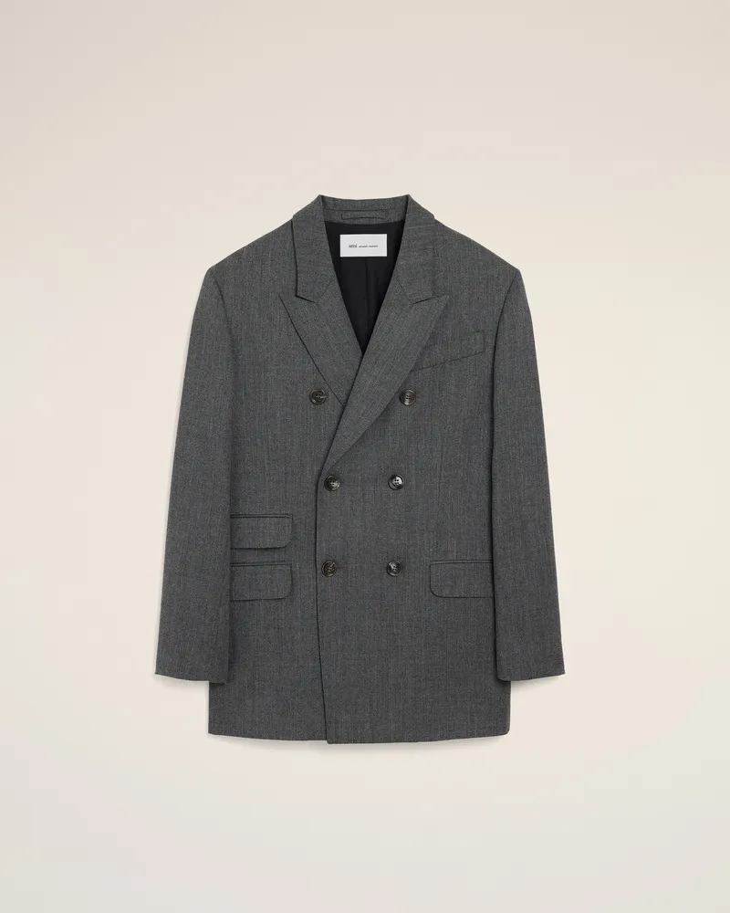 AMI Paris Doppelreihiger Blazer aus grauer Wolle Grau für Herren Kohlenstoffgrau