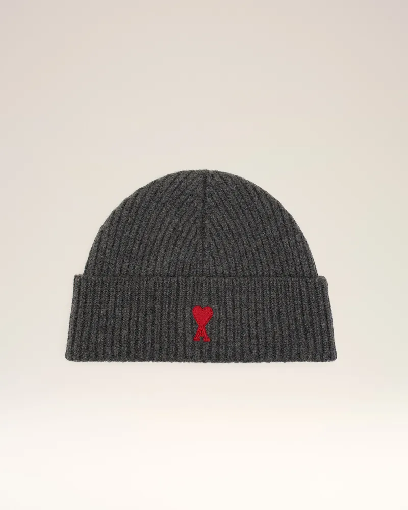 AMI Paris Ami de Coeur Beanie aus grauer Wolle Grau Unisex Heather