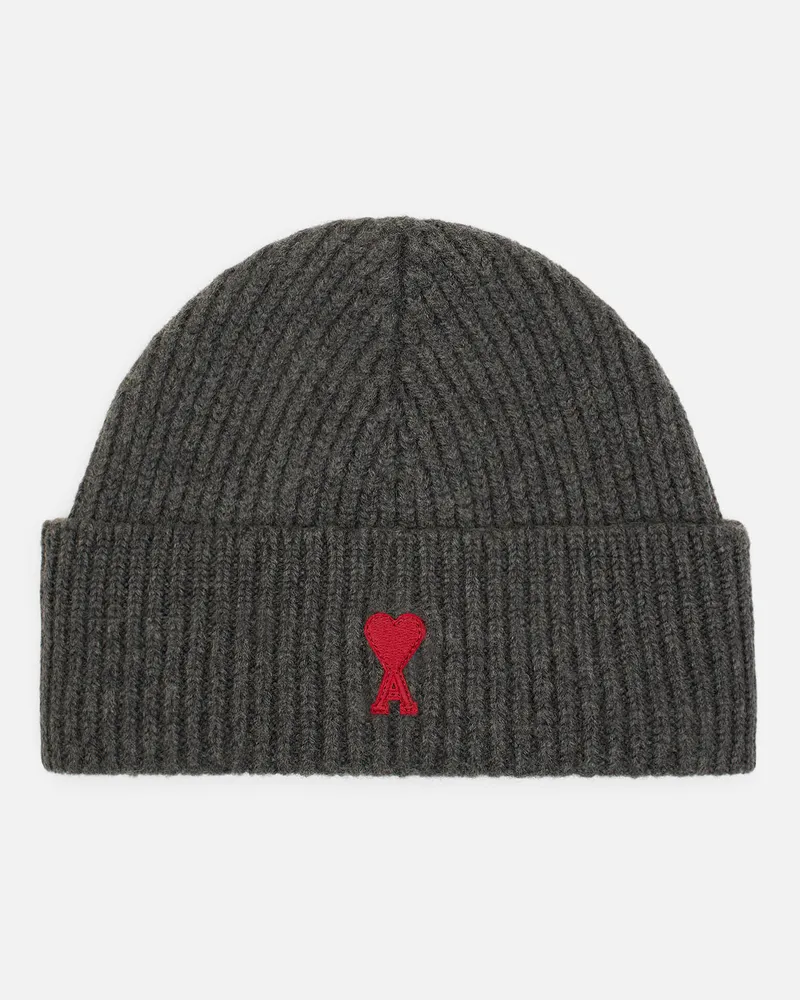 AMI Paris Ami de Coeur Beanie aus grauer Wolle Grau Unisex Heather