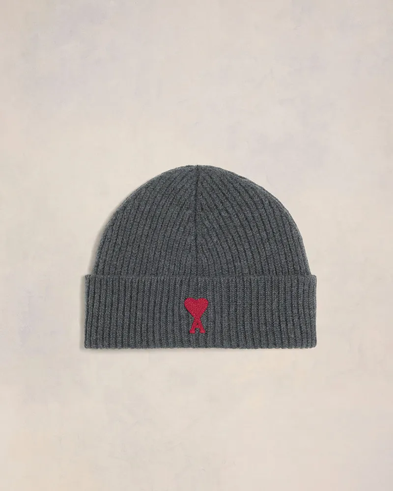 AMI Paris Ami de Coeur Mütze aus grauer Merinowolle Grau Unisex Heather