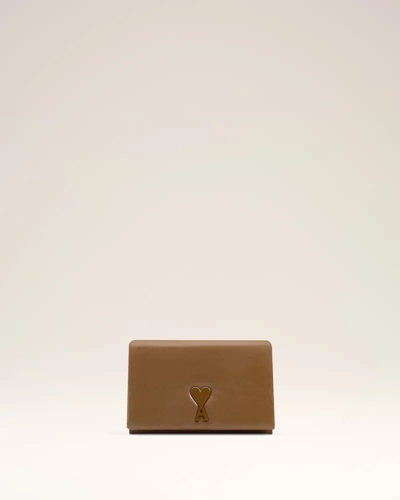 AMI Paris Voulez-Vous Portemonnaie aus braunem Glattleder mit Riemen Braun Unisex Hazelnut