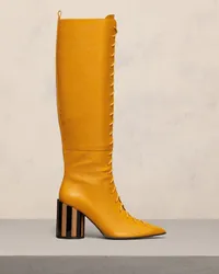 AMI Paris Spitz zulaufende, kniehohe Schnürstiefel Gelb Mustard