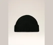 Ami Beanie aus schwarzer Wolle mit Lederetikett Schwarz Unisex