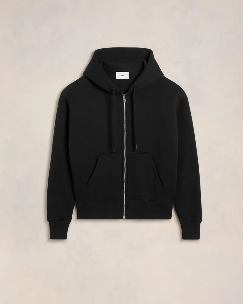 AMI Paris Ami de Coeur Hoodie mit Reißverschluss Schwarz Unisex Schwarz