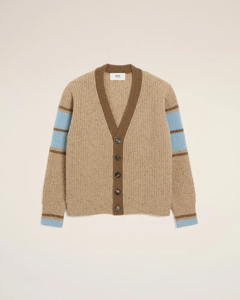 AMI Paris Cardigan aus brauner College-Wolle Braun für Herren Camel