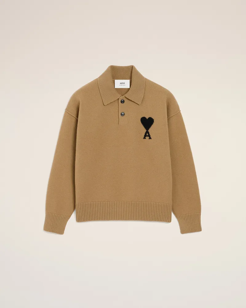 AMI Paris Ami de Coeur Polohemd aus Wolle in Braun Braun Unisex Camel