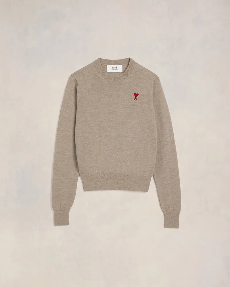 AMI Paris Pullover mit rotem Ami de Coeur Logo Beige Hellbeige