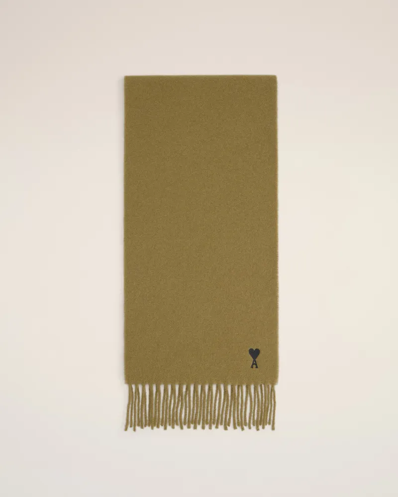 AMI Paris Ami De Coeur Schal aus grüner Wolle Grün Unisex Bronze