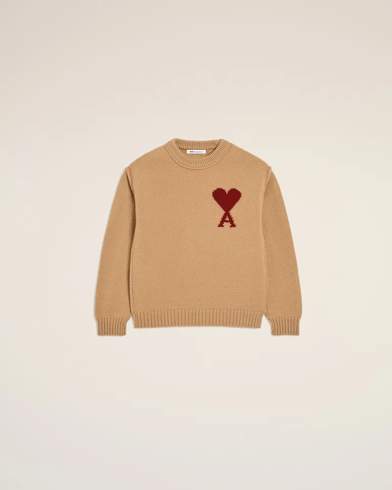 AMI Paris Ami De Coeur Pullover mit Rundhalsausschnitt aus brauner Wolle Braun - 8 Jahre - Kinder Camel
