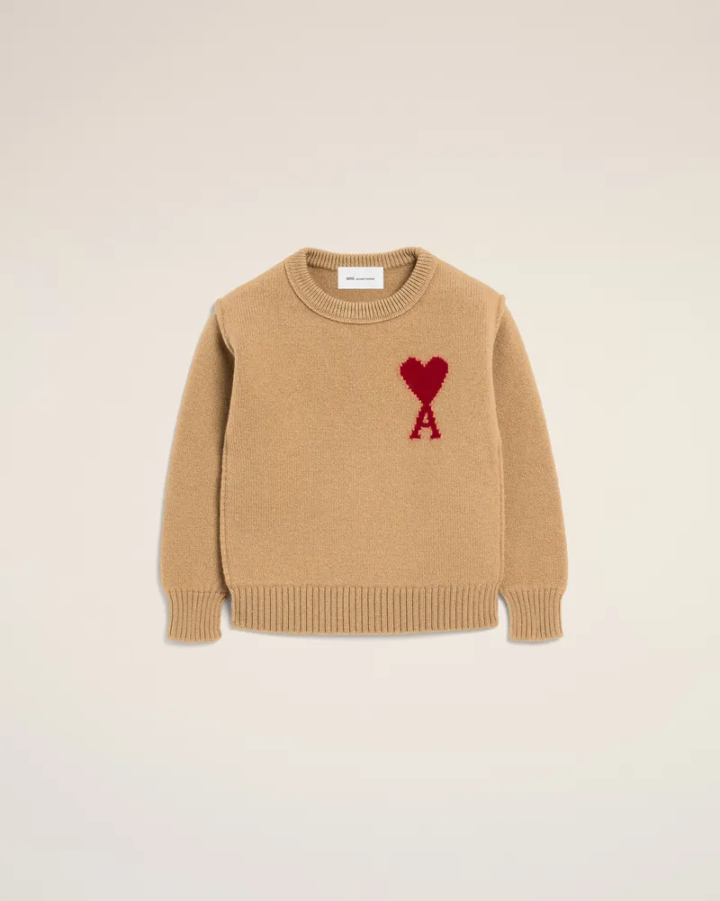 AMI Paris Ami De Coeur Pullover mit Rundhalsausschnitt aus brauner Wolle Braun - 6 Jahre - Kinder Camel