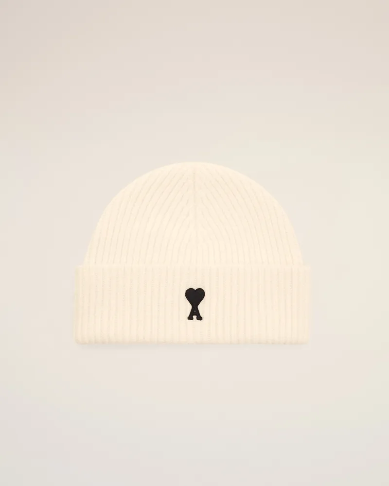 AMI Paris Ami De Coeur Mütze aus weißer Wolle Weiß Unisex Offweiss