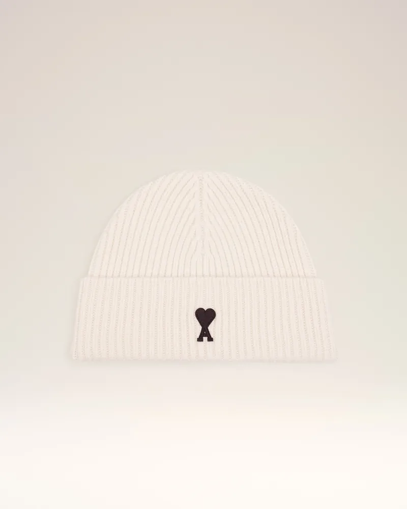 AMI Paris Ami De Coeur Mütze aus weißer Wolle Weiß Unisex Offweiss