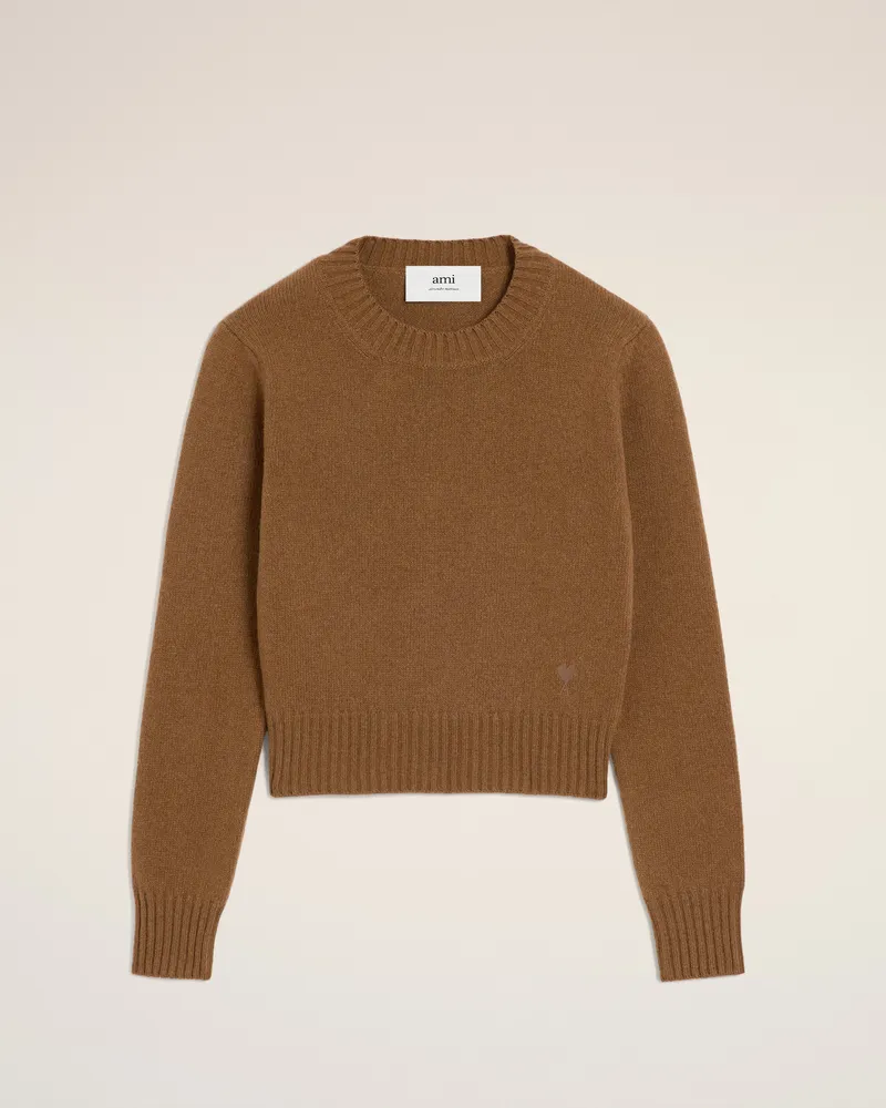 AMI Paris Ami De Coeur Pullover mit Rundhalsausschnitt aus braunem Kaschmir Braun für Damen Hazelnut