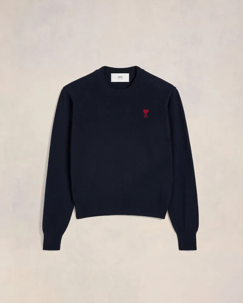 AMI Paris Ami de Coeur Pullover mit Rundhalsausschnitt aus Wolle in Navy Blau für Damen Nachtblau