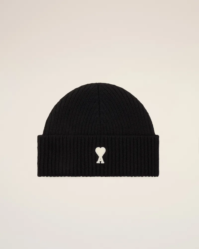AMI Paris Ami de Coeur Beanie aus schwarzer Wolle Schwarz - Größe Unisex Schwarz