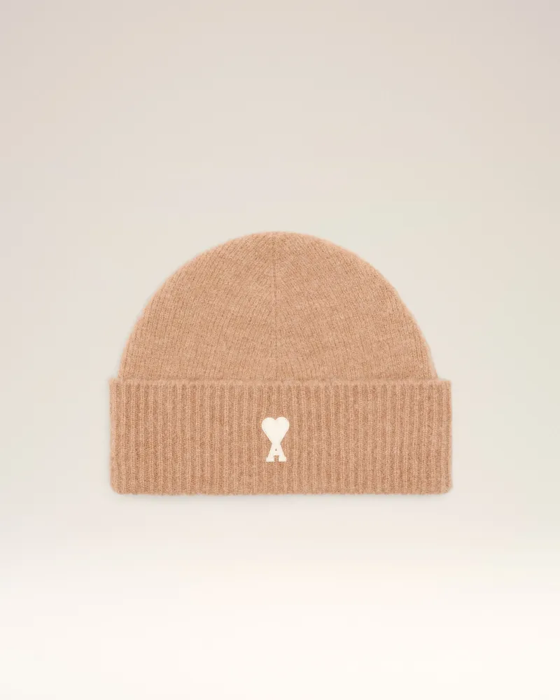AMI Paris Ami De Coeur Mütze aus brauner Alpakawolle Braun Unisex Camel