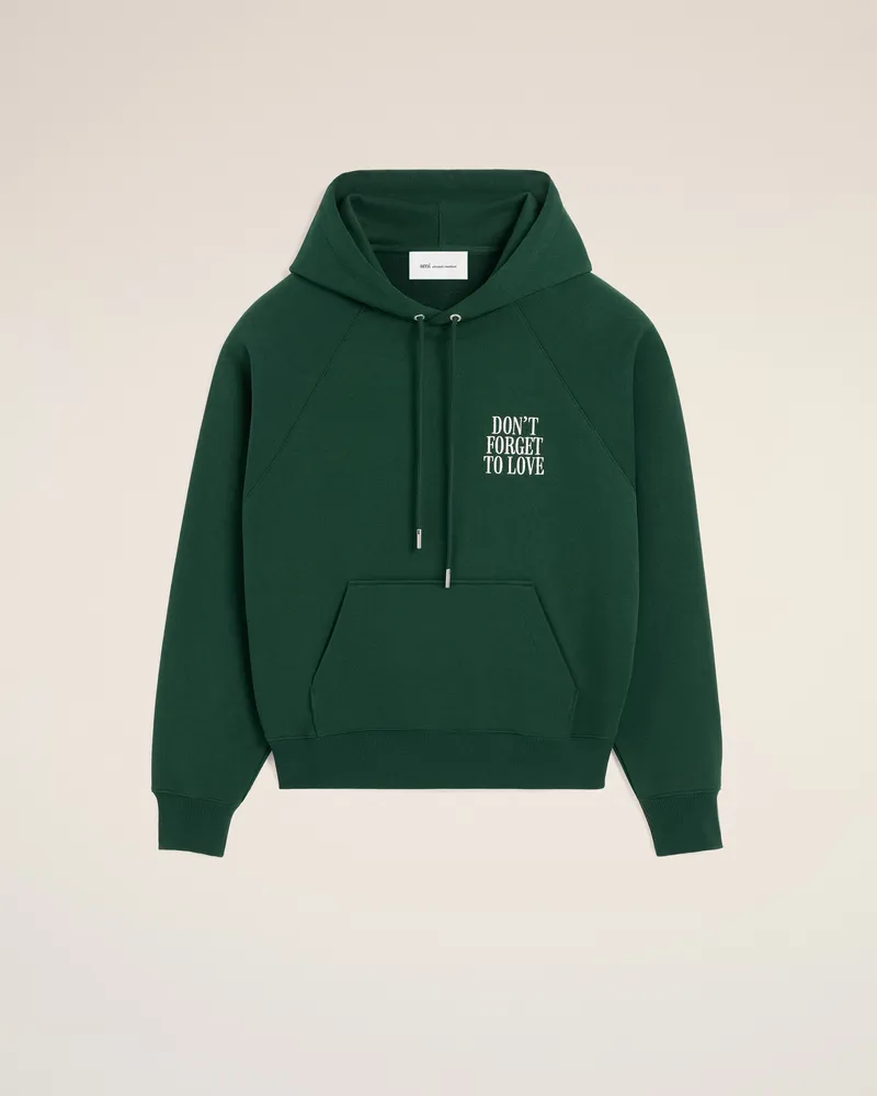 AMI Paris Grüner Hoodie aus Baumwolle „Don't forget to love“ Grün Unisex Bottle