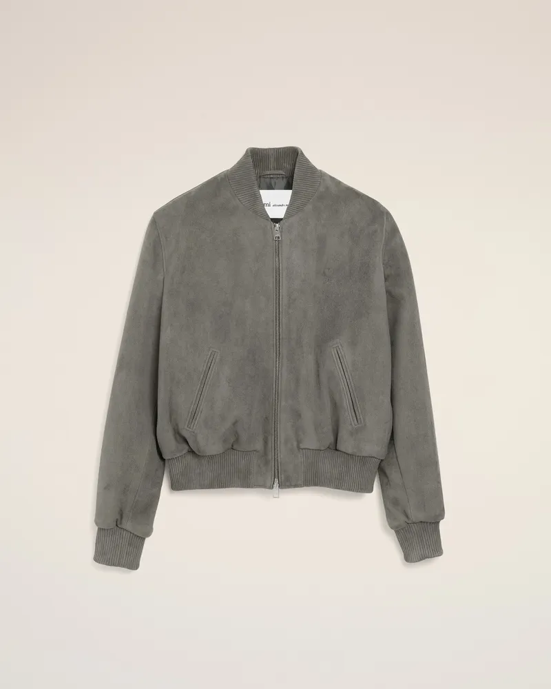 AMI Paris Graue Ami De Coeur Ziegenleder-Jacke mit Reißverschluss Grau für Herren Carbon