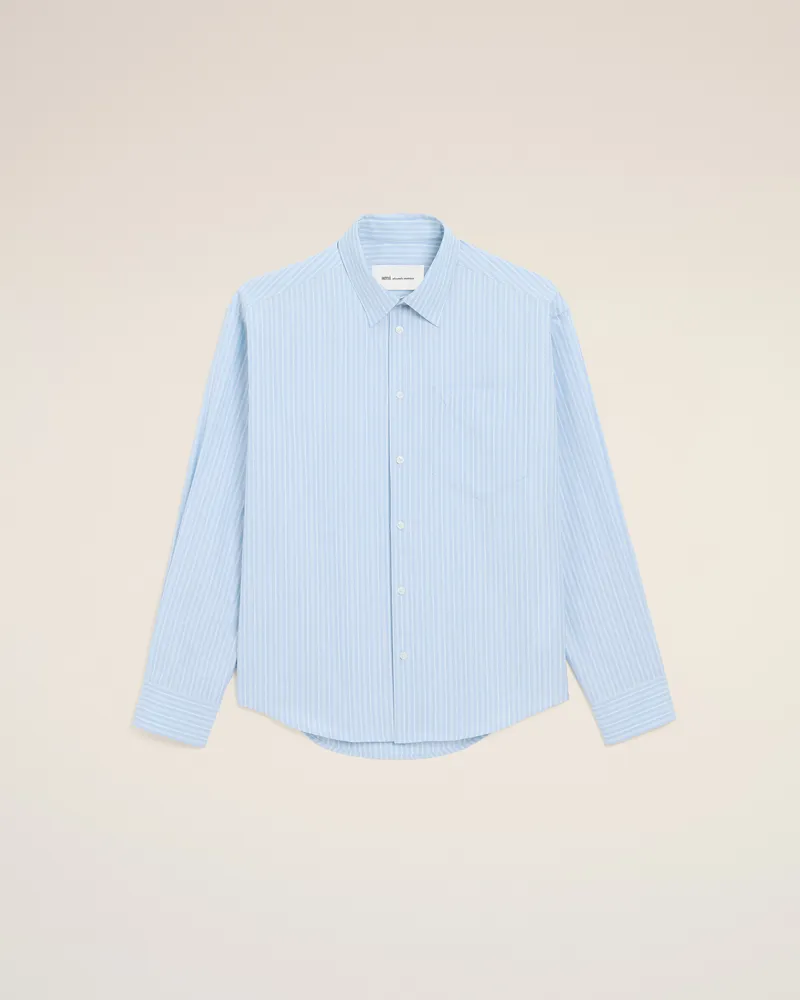 AMI Paris Ami de Coeur Boxy-Hemd aus blauem Baumwollstoff mit langen Ärmeln Blau Unisex Kaschmirblau