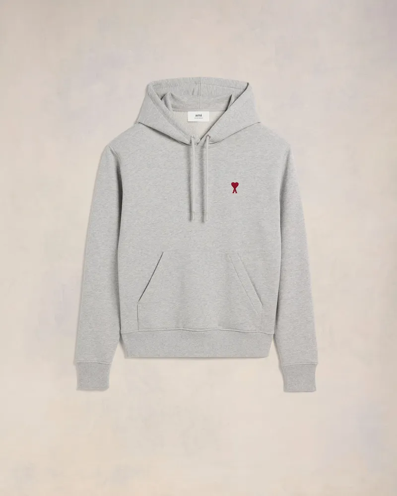 AMI Paris Grauer Ami de Coeur Kapuzenpullover aus Baumwolle Grau Unisex Heather