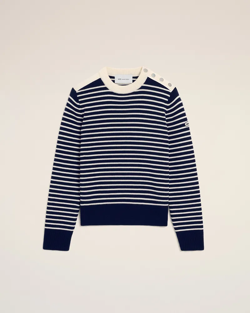 AMI Paris Blauer Marinière-Pullover aus Wolle Mehrfarbig - Größe Unisex Marine